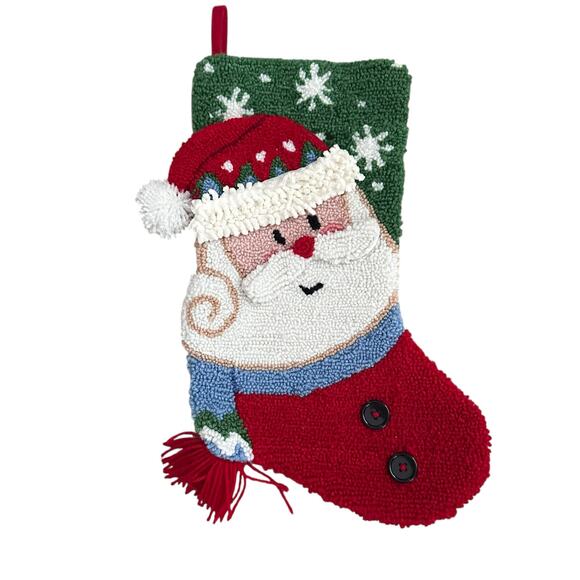 Set of 2 Santa Hooked Christmas Stockings Holiday Wool Needlepoint Style 17” - Picture 2 of 8